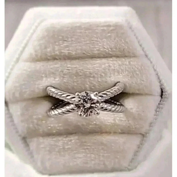 David Yurman Platinum Crossover Cable 1.00ct GIA Round Diamond Engagement Ring - Picture 10 of 12